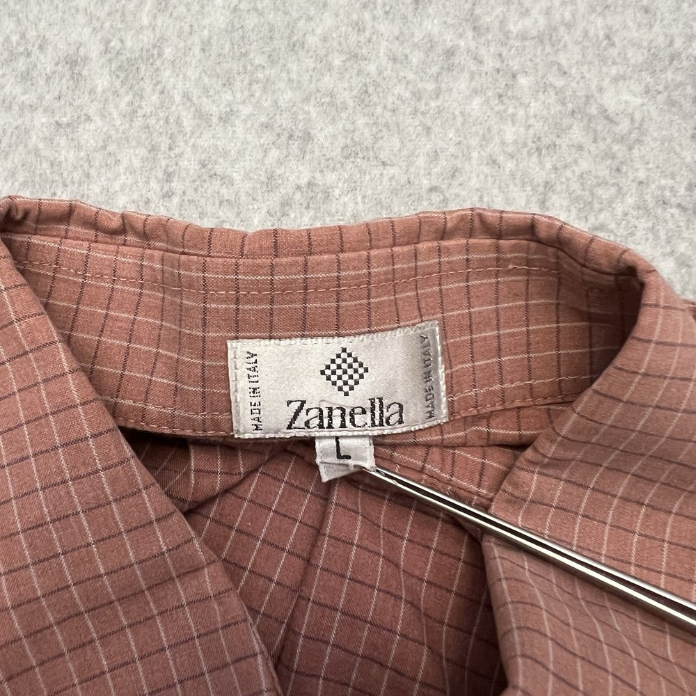 Zanella Shirt Men's Large Red Windowpane Check Career Office Quiet Luxury Italy - Picture 4 of 9